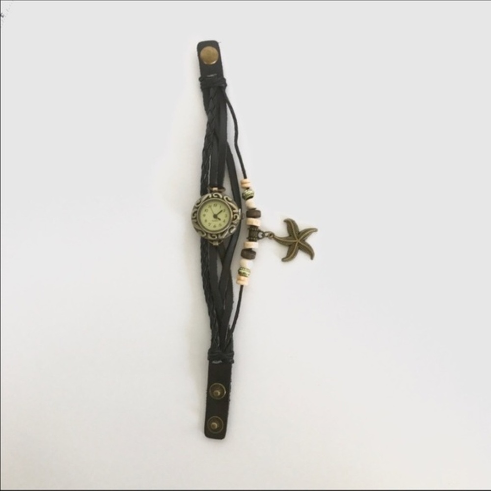 Boho Chic Black Starfish Charm Bracelet Watch - Picture 2 of 5